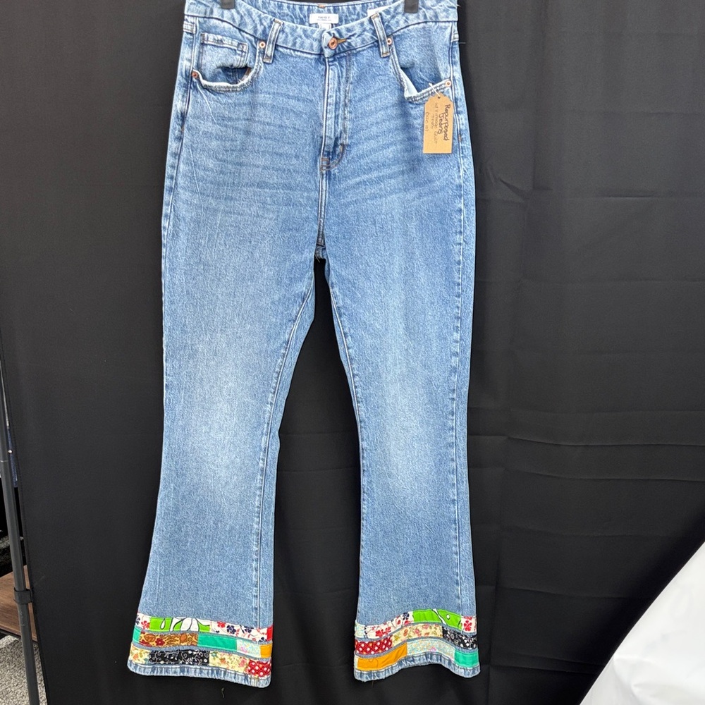 Forever 21 Blue Jeans with Colorful Hem reimagined by “Jagged Threads”